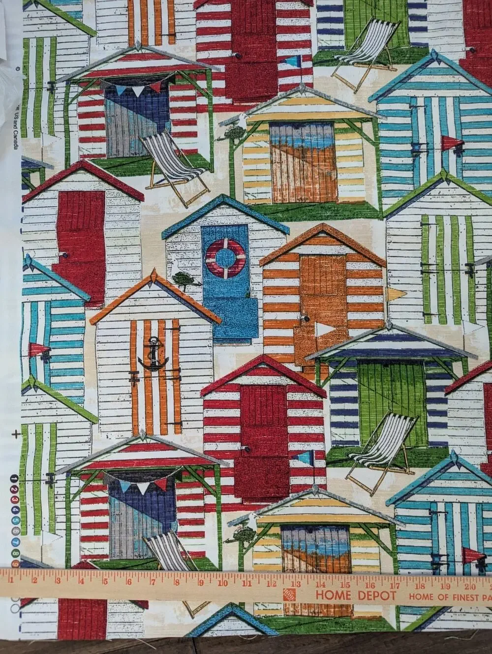 1 Yard RICHLOOM BEACH HUTS CABANA RED GREEN ORANGE OUTDOOR MULTIUSE FABRIC 54